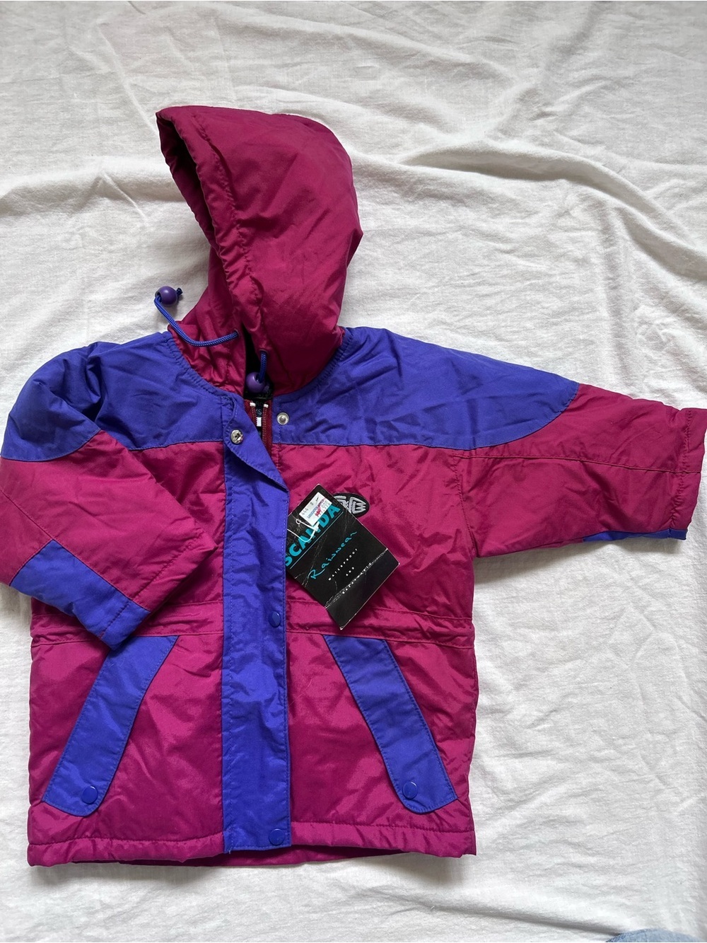 Vintage Kids Hooded Colorblock Puffer Jacket - Magenta & Purple